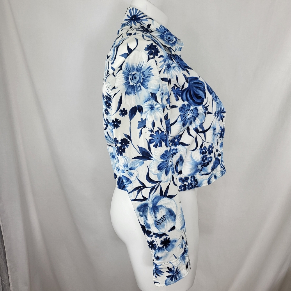 David Brooks Lightweight Floral JACKET Womens Size M Blue White Button Up Vtg - Picture 2 of 16